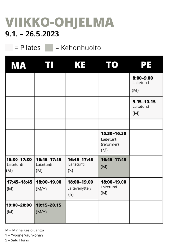 Pilates Mikkeli - Lukujärjestys-kevät-2023